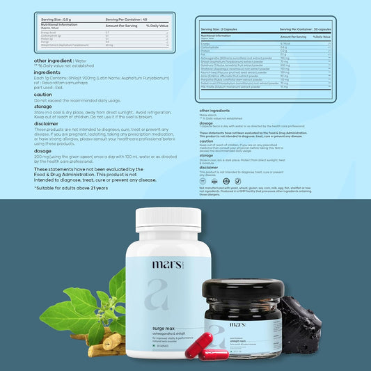 Mars By Ghc Pure Shilajit Resin & Surge Max (60 N) Combo | High Fulvic Acid Content | Good Health Company