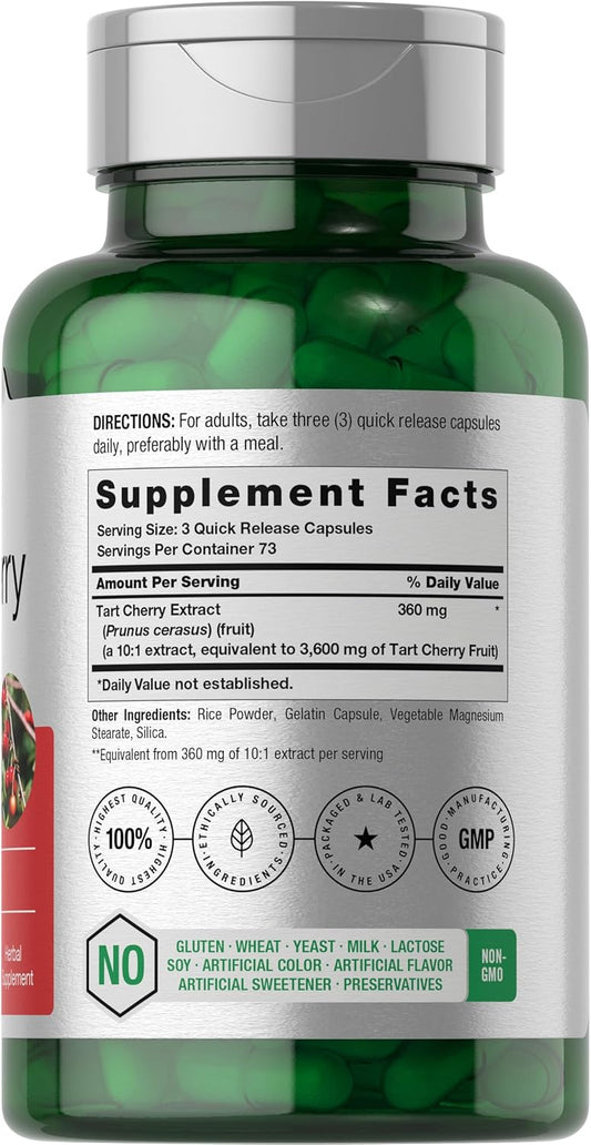 Horbäach Tart Cherry Extract Capsules | 3600mg | 220 Pills | Non-GMO, Gluten Free | Traditional Herbal Supplement