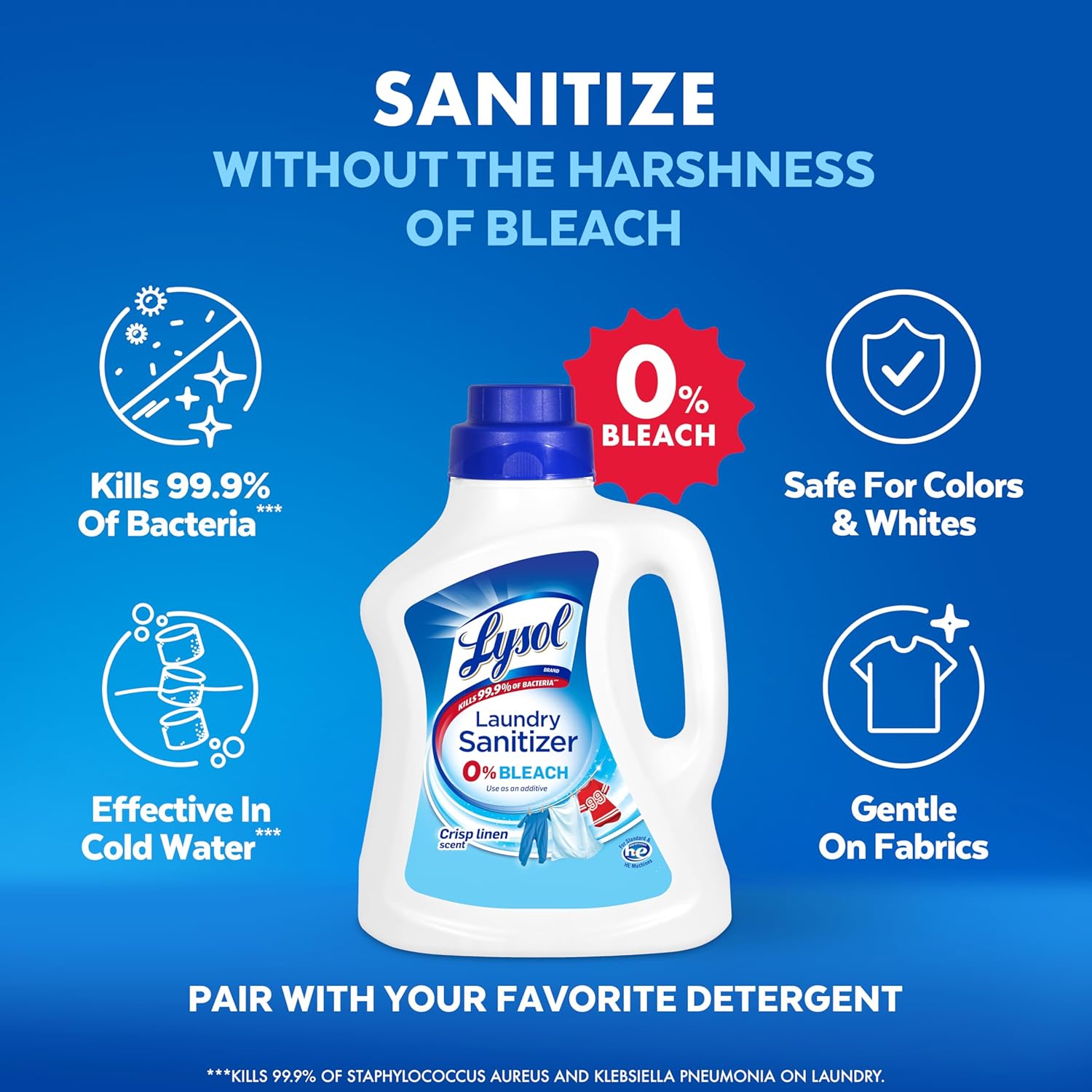 Lysol Disinfectant Laundry Sanitizer & Scent Booster, Laundry Detergent Additive, Color Safe Bleach Alternative, Laundry Odor Eliminator, Kills Bacteria & Viruses, Crisp Linen Scent, 90 Fl Oz