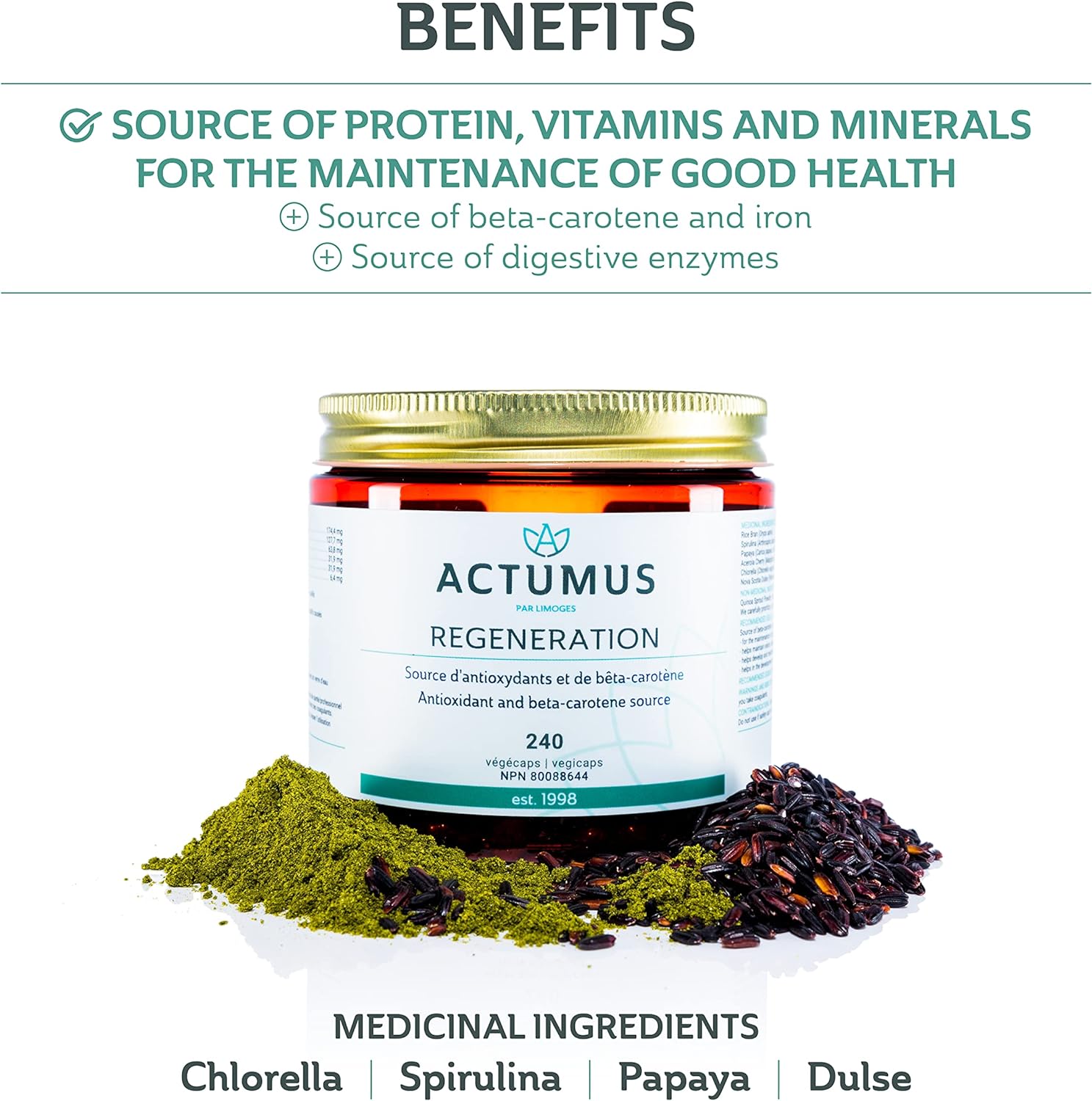 ACTUMUS, Regeneration - Antioxidant and Beta-Carotene Source to Help with Immune Function, Made with Organic and Wild Picked Ingredients | 240 Vegicaps : Health & Household