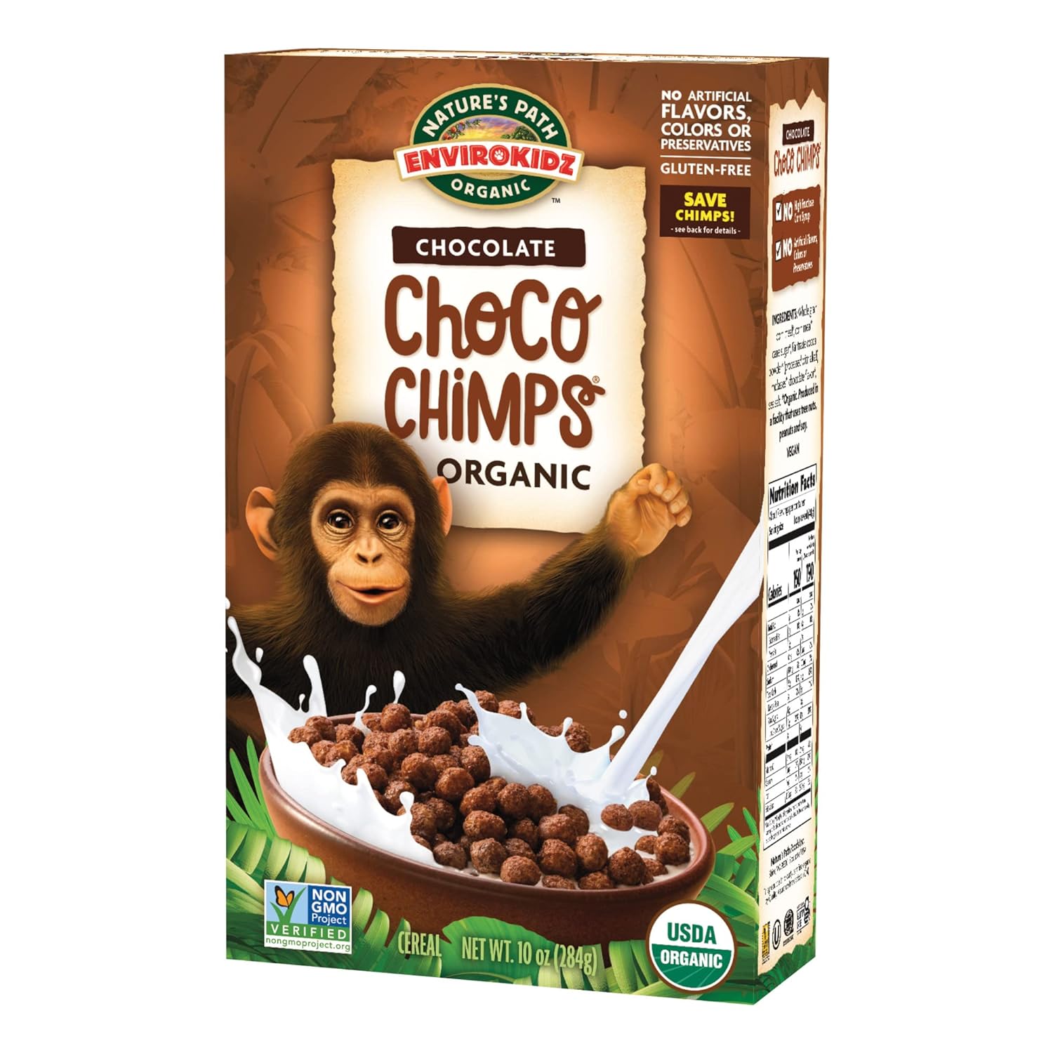 Choco Chimps Organic Chocolate Cereal, 10 Ounce (Pack of 4), Gluten Free, Non-GMO, Fair Trade, EnviroKidz by Nature's Path