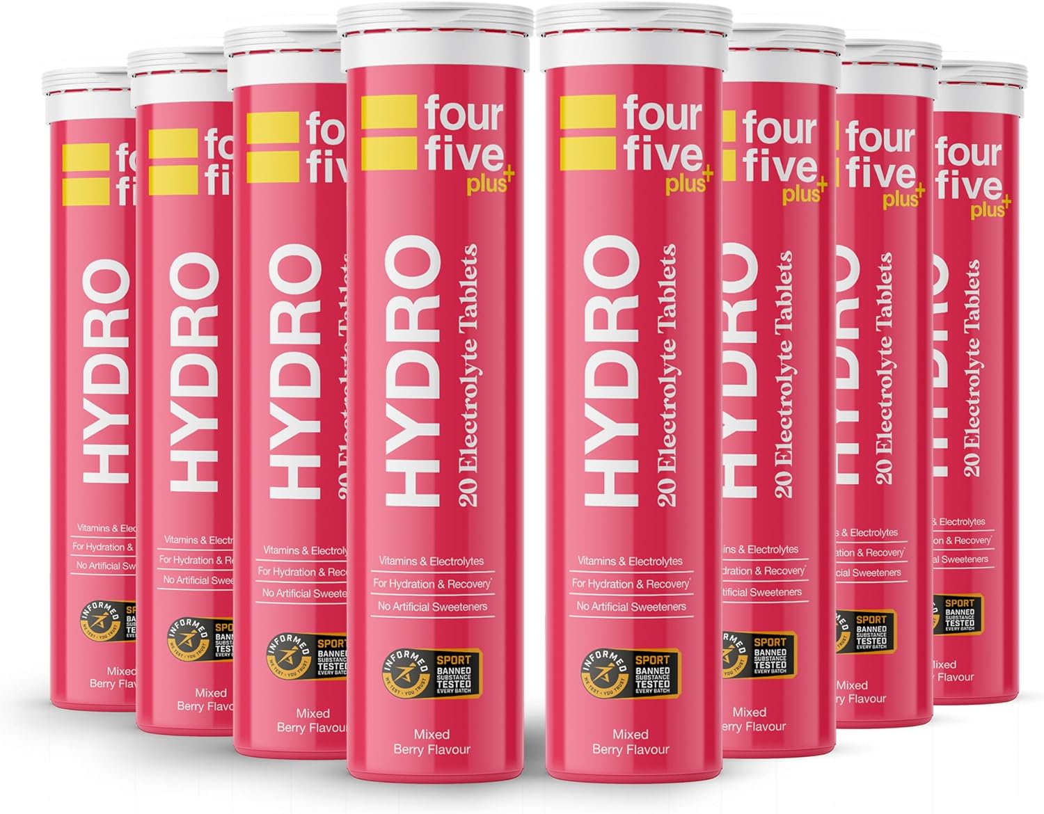 Fourfive Hydration Tablets (Berry) Low Calorie Vitamin Electrolytes, Vegan, Magnesium & Calcium, Sports Hydration - 8X20 Effervescent Tablets