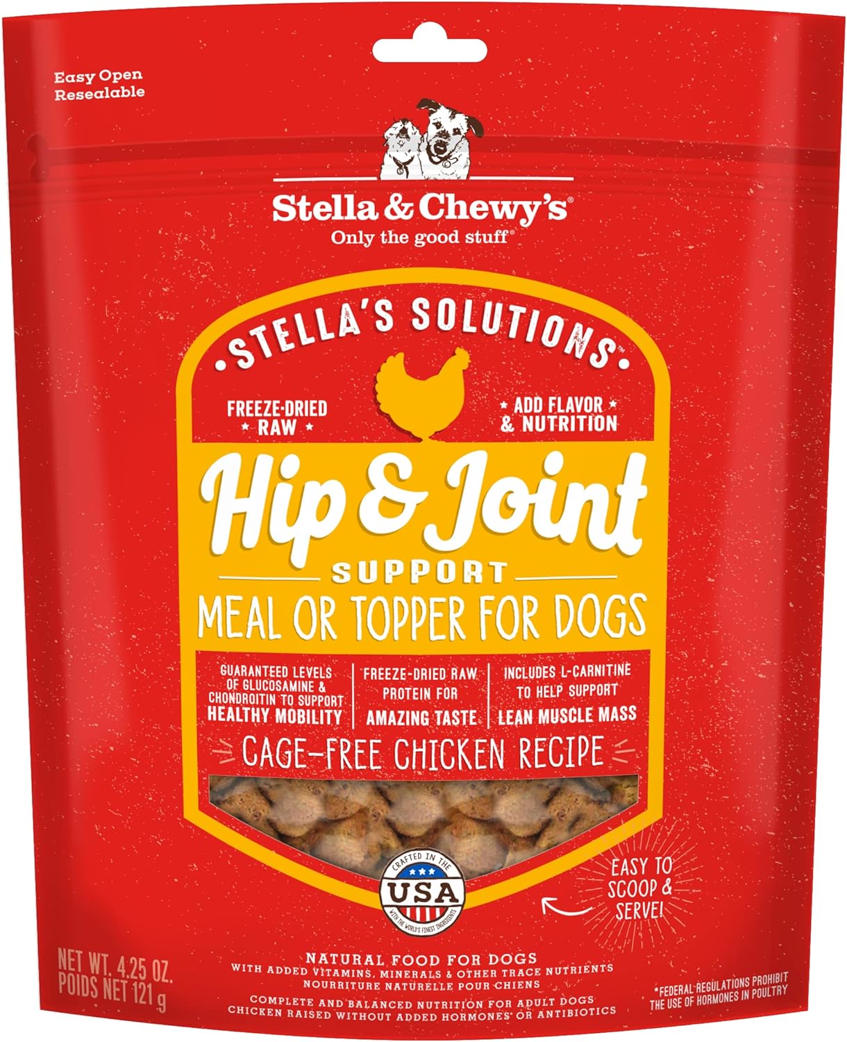Stella & Chewy's – Stella’s Solutions Hip & Joint Boost – Cage-Free Chicken Dinner Morsels – Freeze-Dried Raw, Protein Rich, Grain Free Dog Food – 4.25 oz Bag