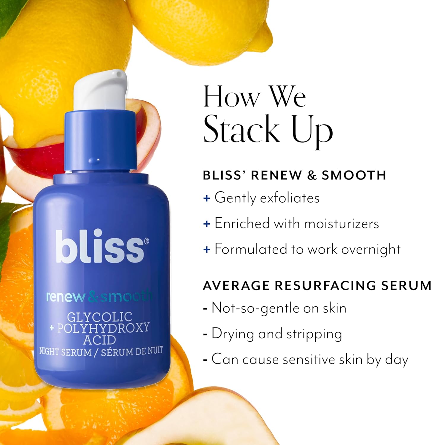 Bliss Renew & Smooth Night Face Serum- AHA Glycolic + Polyhydroxy Acid +Bliss Rest Assured ™ Eye Cream with Vitamin C & Caffeine : Beauty & Personal Care