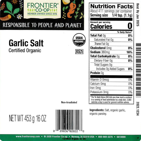 Frontier Co-Op Garlic Salt, Certified Organic, Kosher | 1 Lb. Bulk Bag