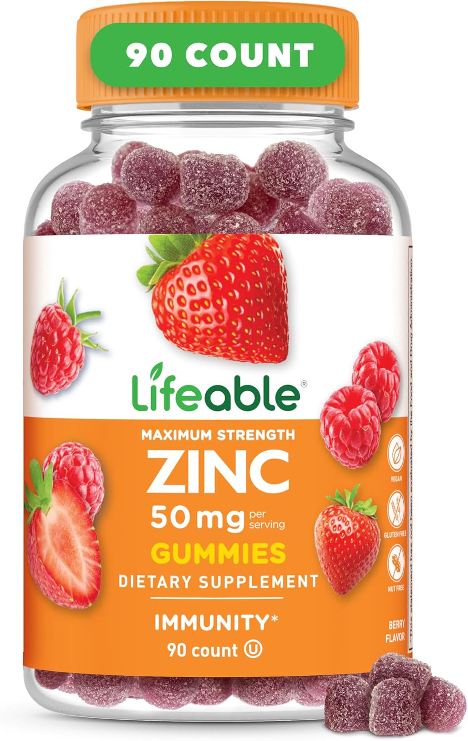 Lifeable Zinc Gummies | 50Mg | Great Tasting Natural Flavor Zinc Vitamins | Gluten Free, Vegetarian, Gmo-Free Zinc Chewable | For Immune Support | 90 Gummies