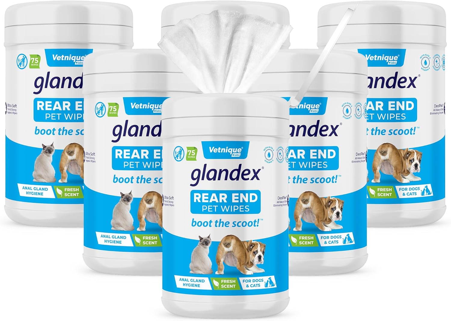 Vetnique Labs Glandex Dog Wipes for Pets Cleansing & Deodorizing Anal Gland Hygienic Wipe?s for Dogs & Cats with Vitamin E, Skin Conditioners and Aloe (450ct)