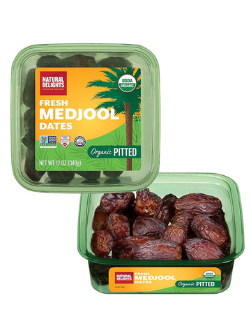 Natural Delights Medjool Dates - Jumbo Usda Certified Organic Pitted Dates Medjool, Non-Gmo Verified, Good Source Of Fiber, Naturally Sweet Fruit Snack, Perfect For On-The-Go - Organic Medjool Dates Pitted, 12 Oz Container