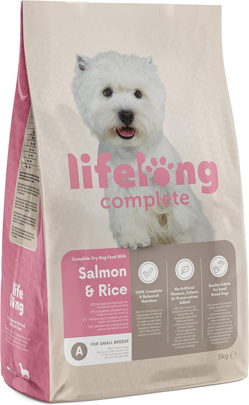 Amazon Brand - Lifelong - Complete Dry Dog Food with Salmon & Rice for Small Breeds, 1 Pack of 3kg?5400606003507