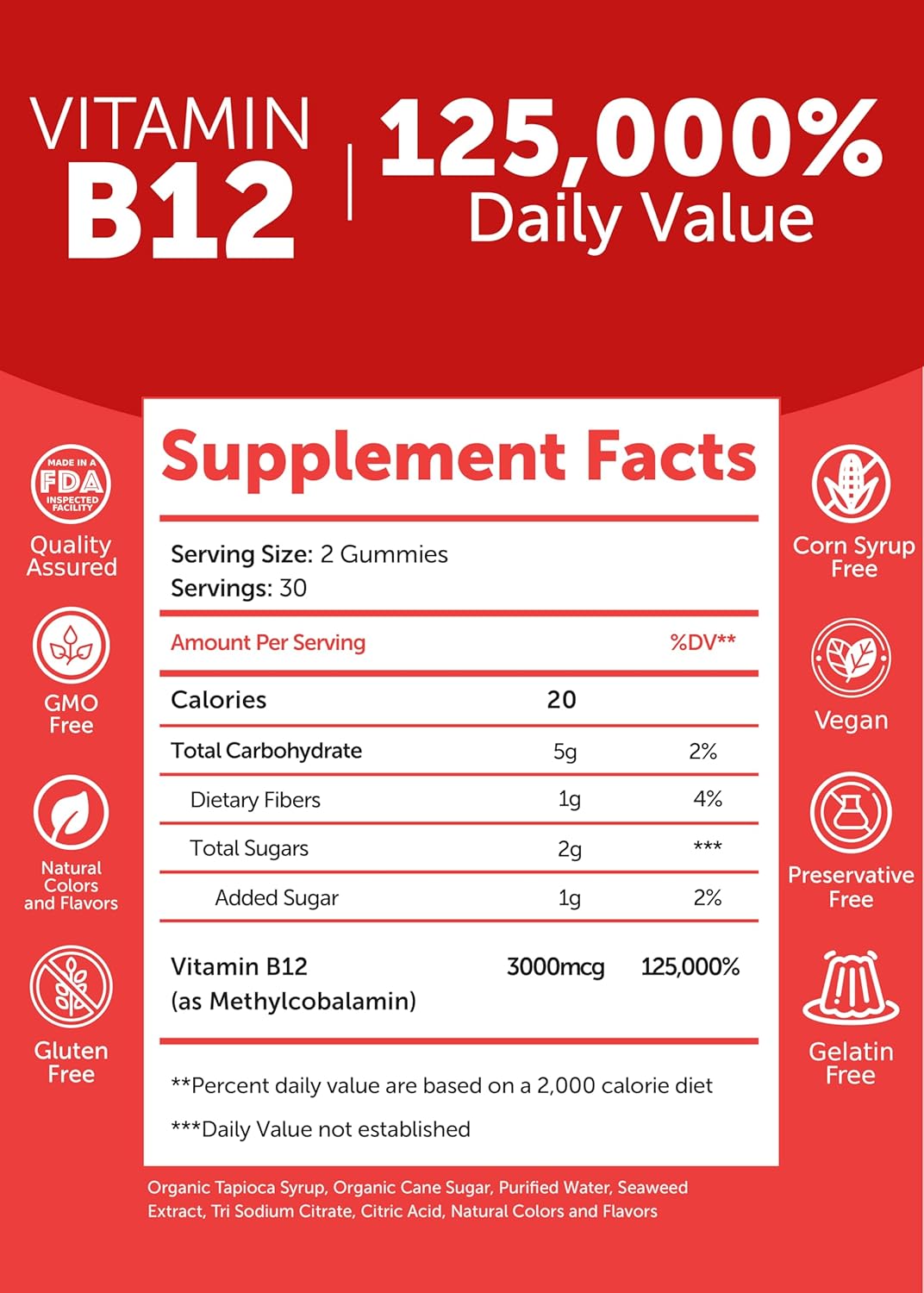 Lunakai Extra Strength 3000Mcg Vitamin B12 Gummies - Usa Made, Delicious Daily Energy & Metabolism Support - Vegan B12 Methylcobalamin Supplement 60Ct : Health & Household