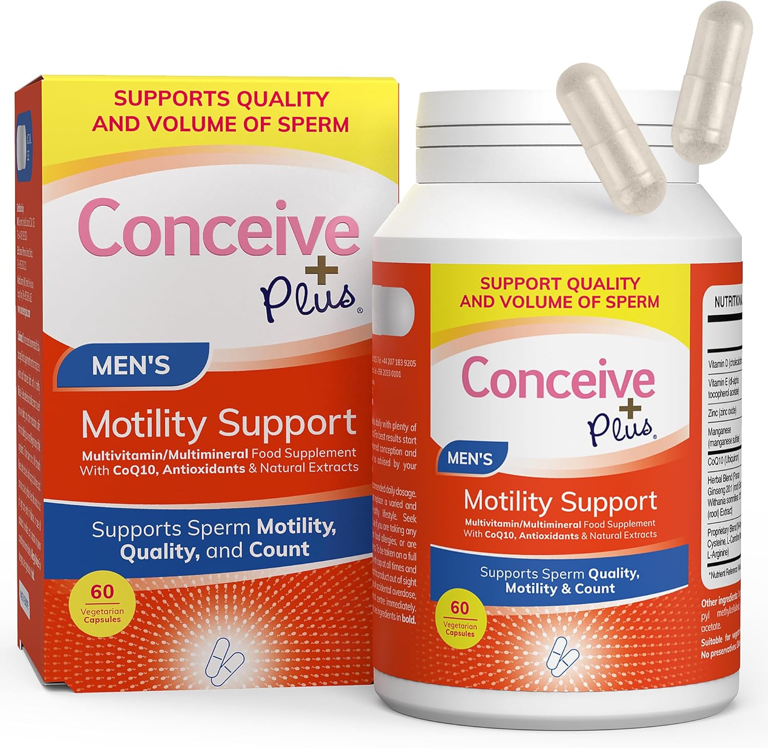 Conceive Plus Motility Boost For Men - Sperm Count Booster With Zinc, Ginseng, Q10, Vitamin D And Antioxidants - Men'S Fertility Supplement - 60 Capsules, 30 Day Supply