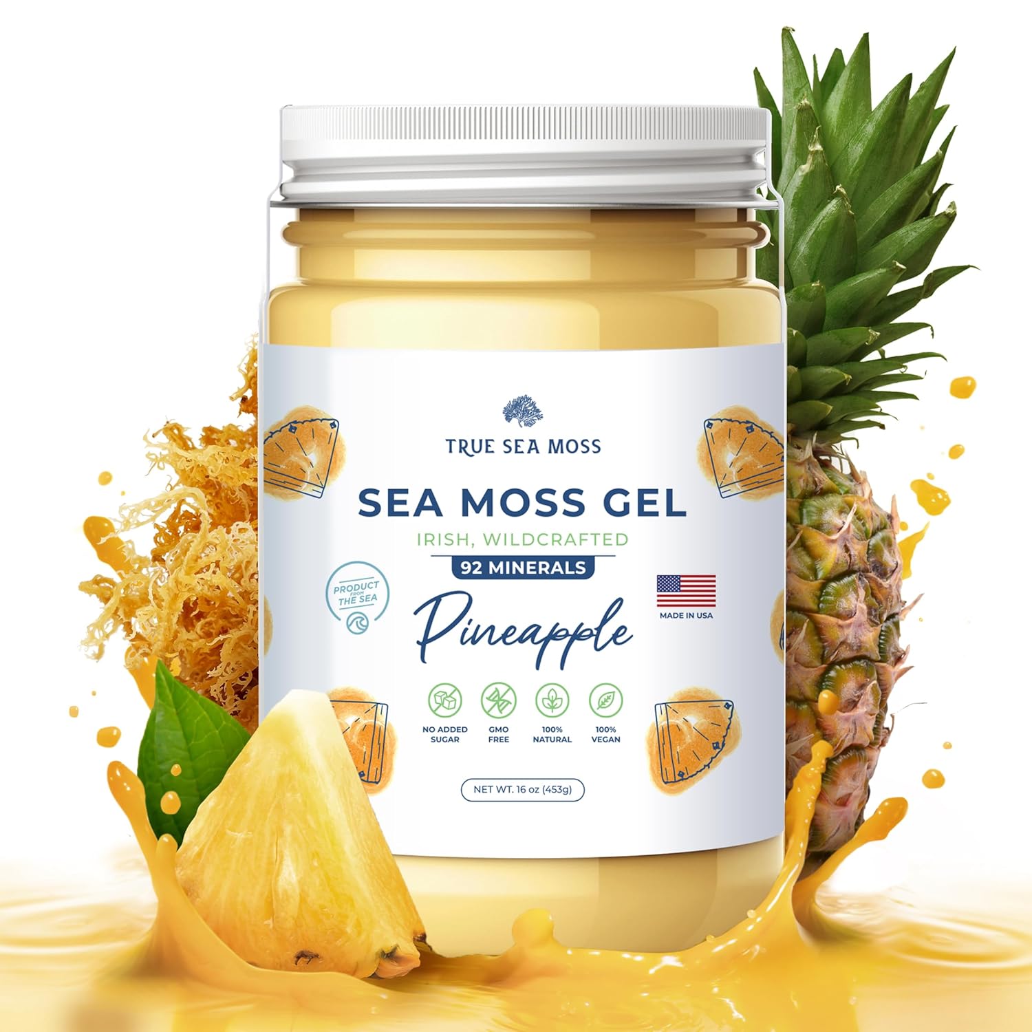 Trueseamoss Wildcrafted Irish Sea Moss Gel - Made With Dried Seaweed & Fresh Sea Vegetables, Seamoss- Made In Usa (Pineapple, Pack Of 1)