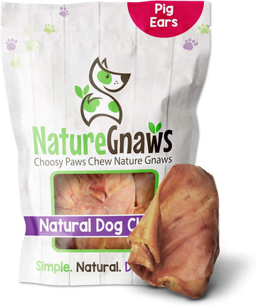 Nature Gnaws Pig Ears For Dogs (8 Count) - Thick Long Lasting For Aggressive Chewers And Large Dogs - Natural Pork Dog Chew Bones - Rawhide Free