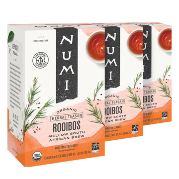 Numi Organic Rooibos Tea, 18 Tea Bags (Pack Of 3) South African Red Tea, Caffeine Free Herbal Tea (Packaging May Vary)