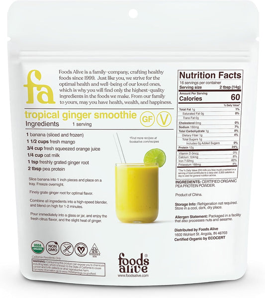 Foods Alive | Organic Pea Protein Powder | 8 oz