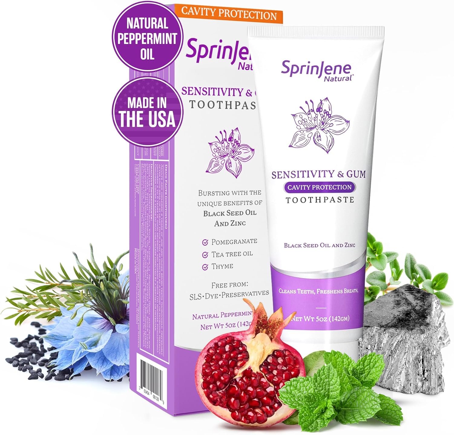 SprinJene Patented Toothpaste Sensitive Teeth & Gum w/ Fluoride Cavity Protection Non Toxic SLS Free Fresh Breath Dry Mouth,1 Pack