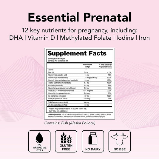 Theralogix TheraNatal One Prenatal Vitamin - 90-Day Supply - Prenatal Multivitamin with DHA, Vitamin D3, Methylated Folate, Iron & More to Support a Healthy Pregnancy* - NSF Certified - 90 Softgels