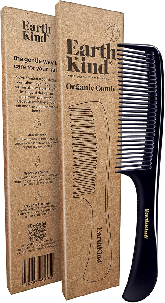 Earthkind Organic Rubber Detangling Comb - Plastic-Free, Black, One Size