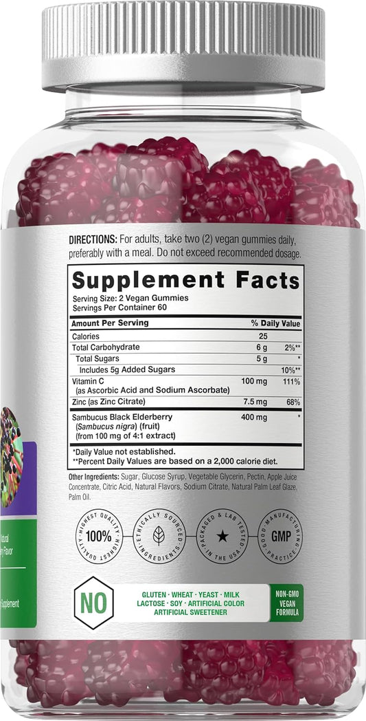 Horbäach Sambucus Black Elderberry Gummies | 120 Count | With Zinc And Vitamin C | Vegan, Non-Gmo, Gluten Free Extract For Adults | Berry Flavor