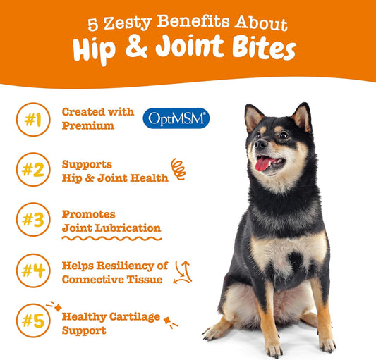 Zesty Paws Mobility Bites Dog Joint Supplement - Hip and Joint Chews for Dogs - Pet Products with Glucosamine, Chondroitin, & MSM + Vitamins C and E for Dog Joint Relief - Bacon – 90 Count