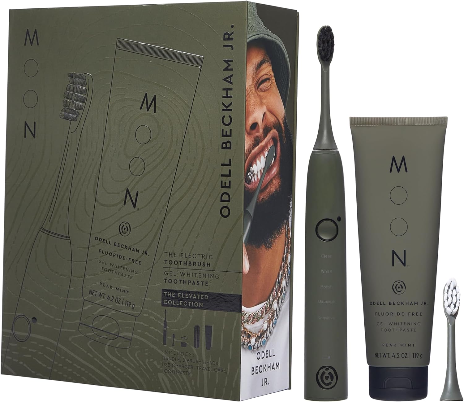 MOON x OBJ Elevated Collection, Sonic Electric Toothbrush and Peak Mint Gel Whitening Toothpaste for Adults to Clean, Whiten, Massage, and Polish Teeth, Co-Created with Odell Beckham Jr