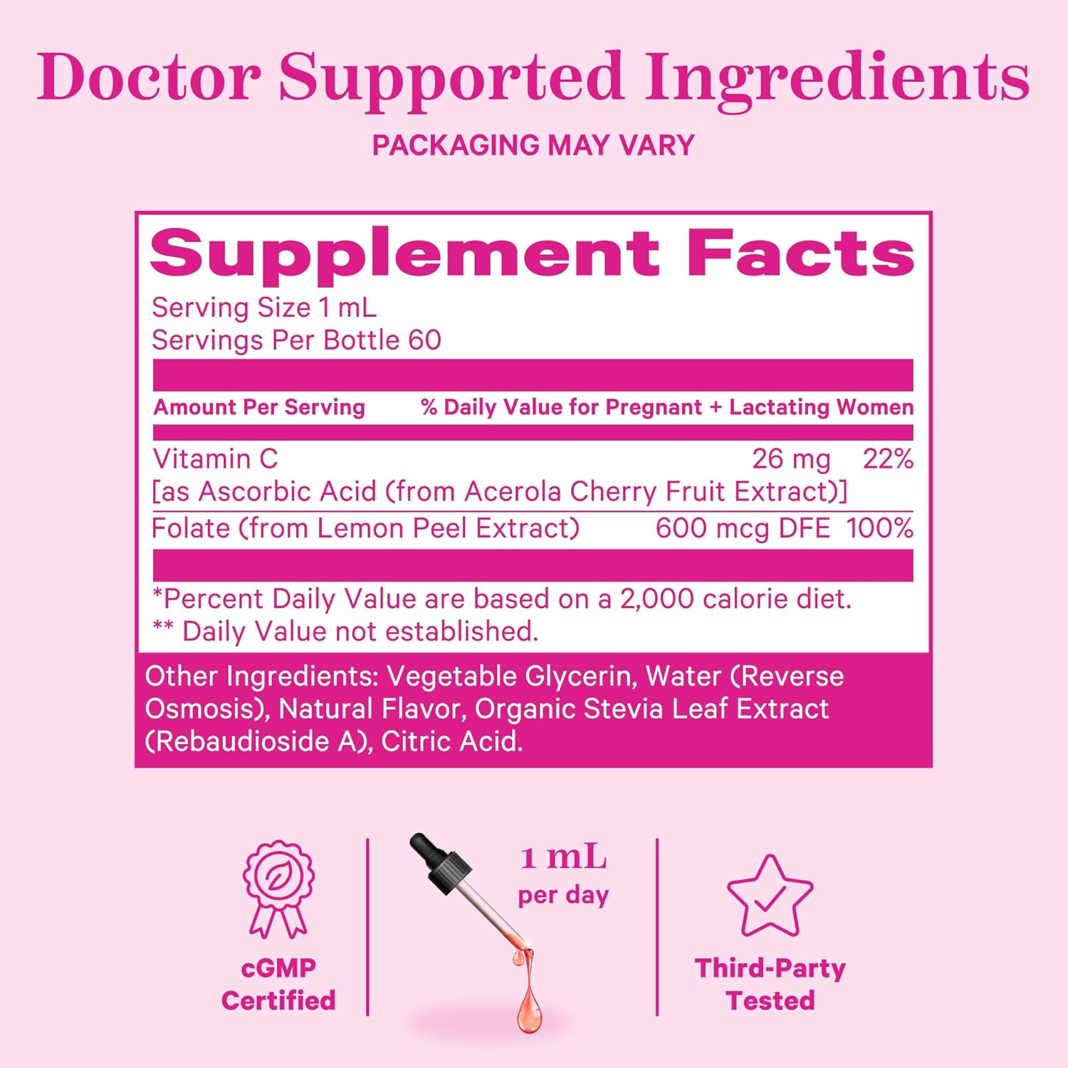 Pink Stork Liquid Folate: Whole-Food Vitamin B9 From Lemon Peels, Natural Folic Acid With Vitamin C, Liquid Prenatal Vitamins For Women, Pregnancy Must Haves, Women-Owned, 2 Oz