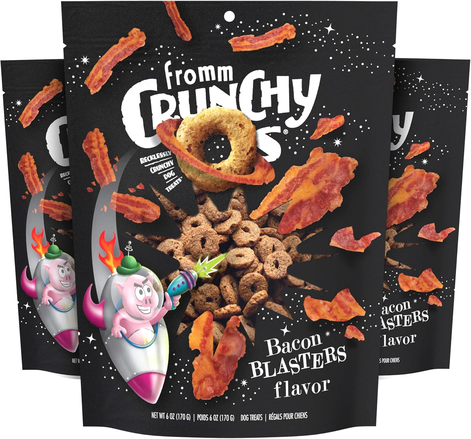 Fromm Crunchy Os Bacon Blasters Flavor Dog Treats - Premium Crunchy Dog Treats - Bacon Recipe - Pack Of (3) 6 Oz Bags