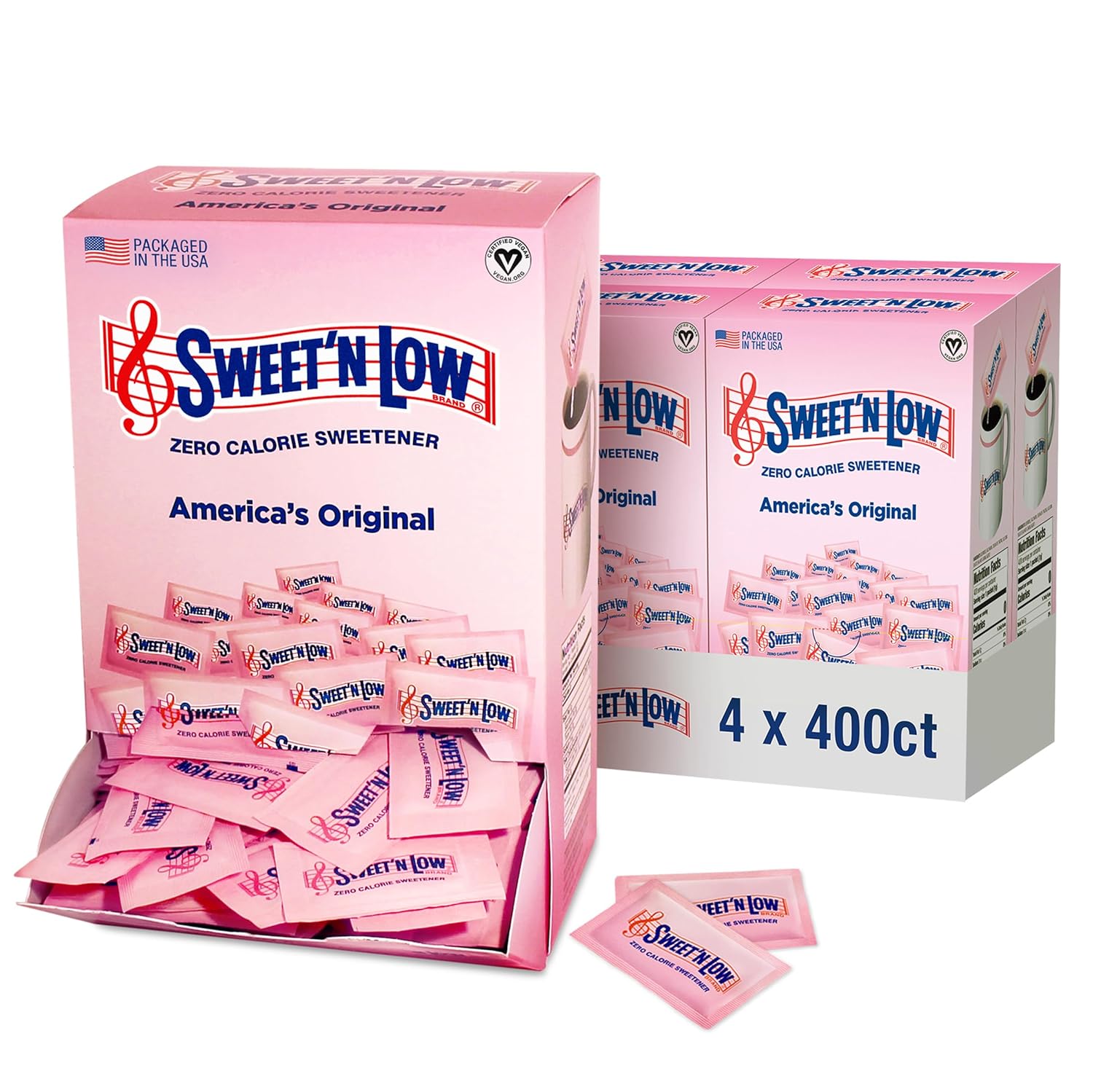 Sweet’N Low Zero-Calorie Sweetener | Contains Saccharin, Sugar Substitute, Keto, Vegan, Gluten-Free | Great For Cooking, Baking, Coffee, Tea, Hot/Cold Beverages | 400 Packets (4 Pack)