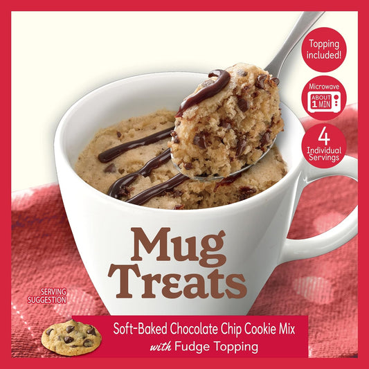 Betty Crocker Mug Treats Soft-Baked Chocolate Chip Cookie Mix with Fudge Topping, 4 Servings (Pack of 6)