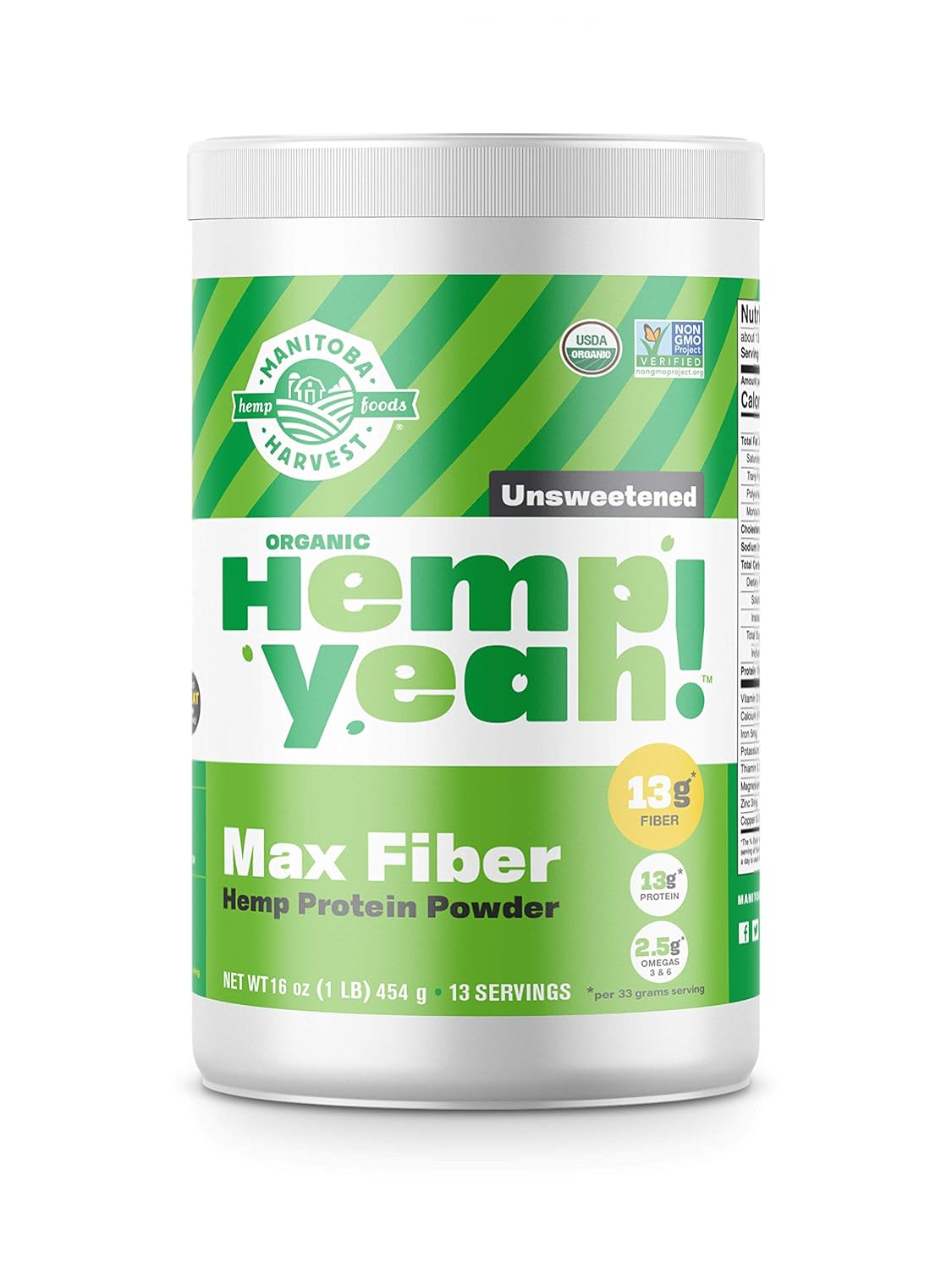 Manitoba Harvest Hemp Yeah! Organic Max Fiber Protein Powder, Unsweetened, 16Oz; With 13G Of Fiber, 13G Protein And 2.5G Omegas 3&6 Per Serving, Keto-Friendly, Preservative Free, Packaging May Vary