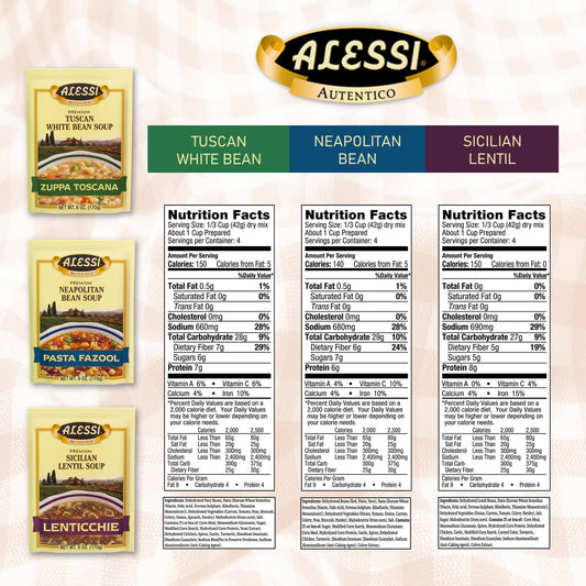 Alessi Autentico Premium Soups, Traditional Flavors, 6oz (Variety, Pack of 3)