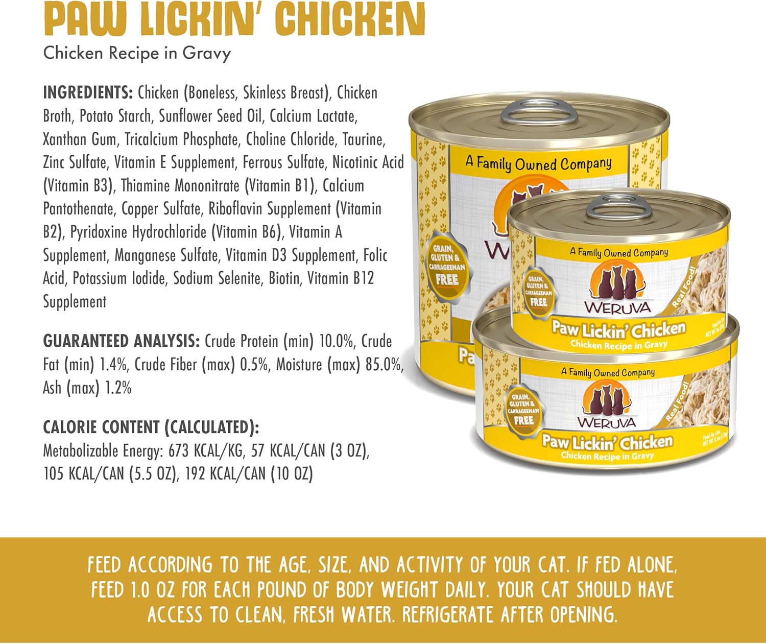 Weruva Classic Cat Food, Paw Lickin’ Chicken with Chicken Breast in Gravy, 10oz Can (Pack of 12) : Canned Wet Pet Food : Pet Supplies