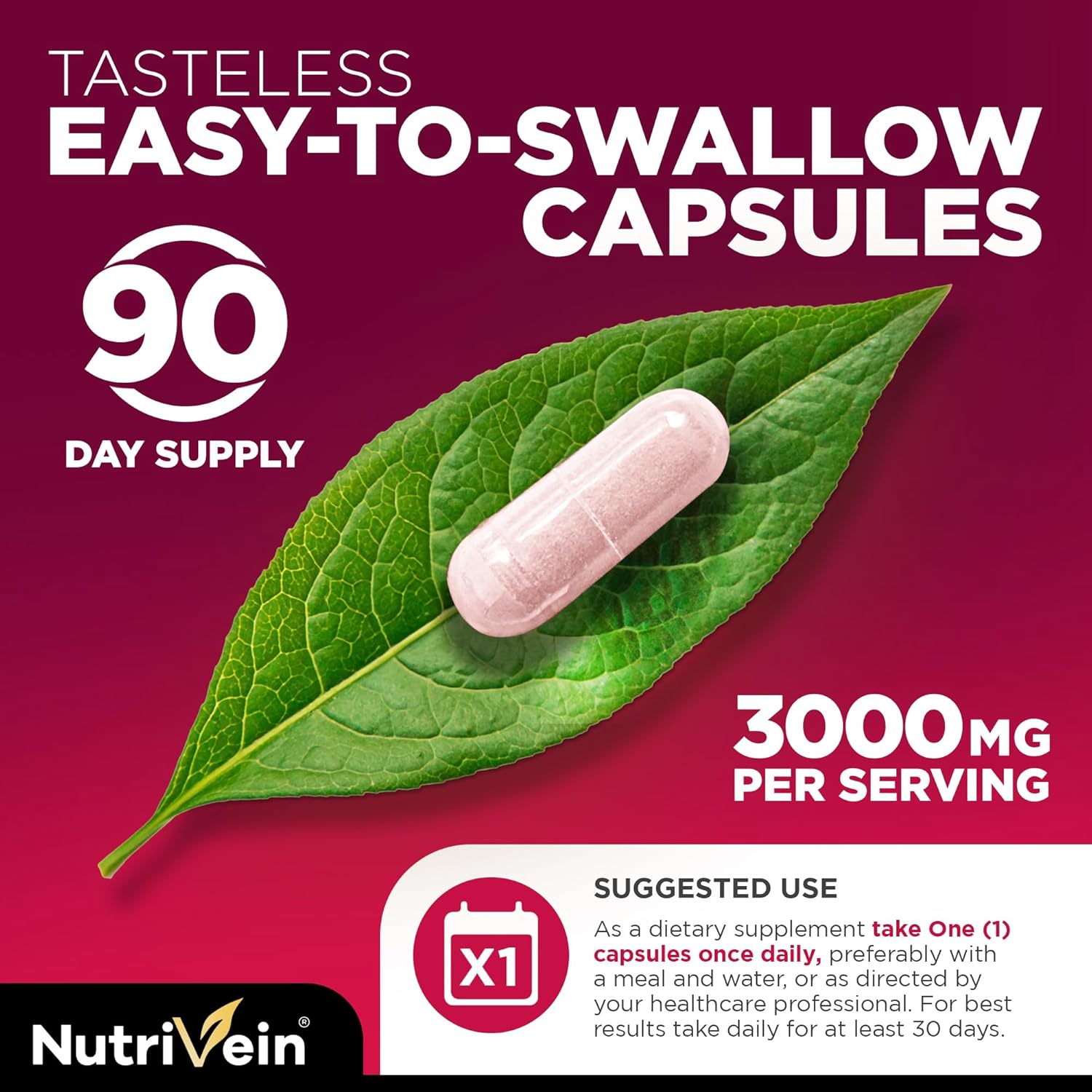 Nutrivein Tart Cherry Capsules 3000mg - 90 Vegan Pills - for Pain Relief,Pain,Muscle Recovery, Flavonoids - Uric Acid Cleanse, Juice Extract Supplement : Health & Household