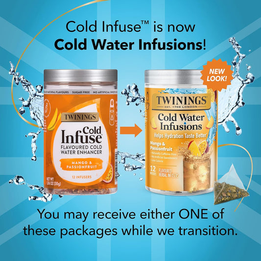 Twinings Cold Water Infusions Flavored Water Enhancer, Mango & Passionfruit, 12 Infusers 12 Count (Pack Of 6)