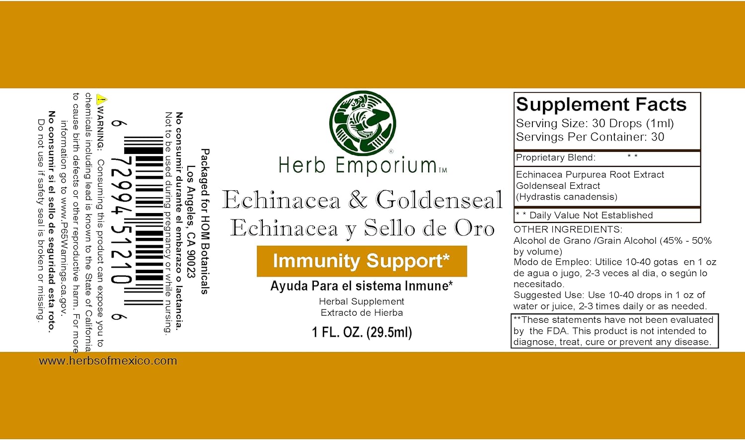 Herb Emporium Echinacea & Goldenseal Extract, 1 Fl Oz (29.5 ml) (Pack of 1) : Health & Household