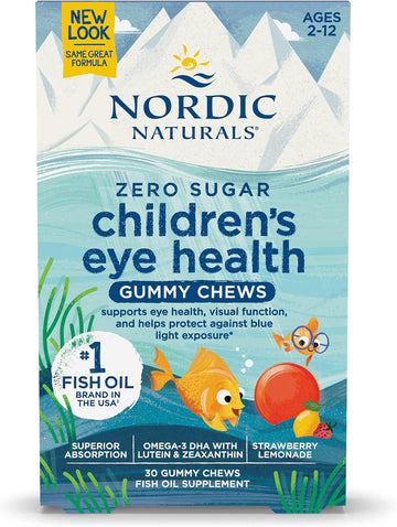 Nordic Naturals Children’s Eye Health Gummies, Strawberry Lemonade - 30 Gummies for Kids - 484 mg Total Omega-3s DHA, Lutein & Zeaxanthin - Brain Health, Antioxidant Support, Non-GMO - 30 Servings