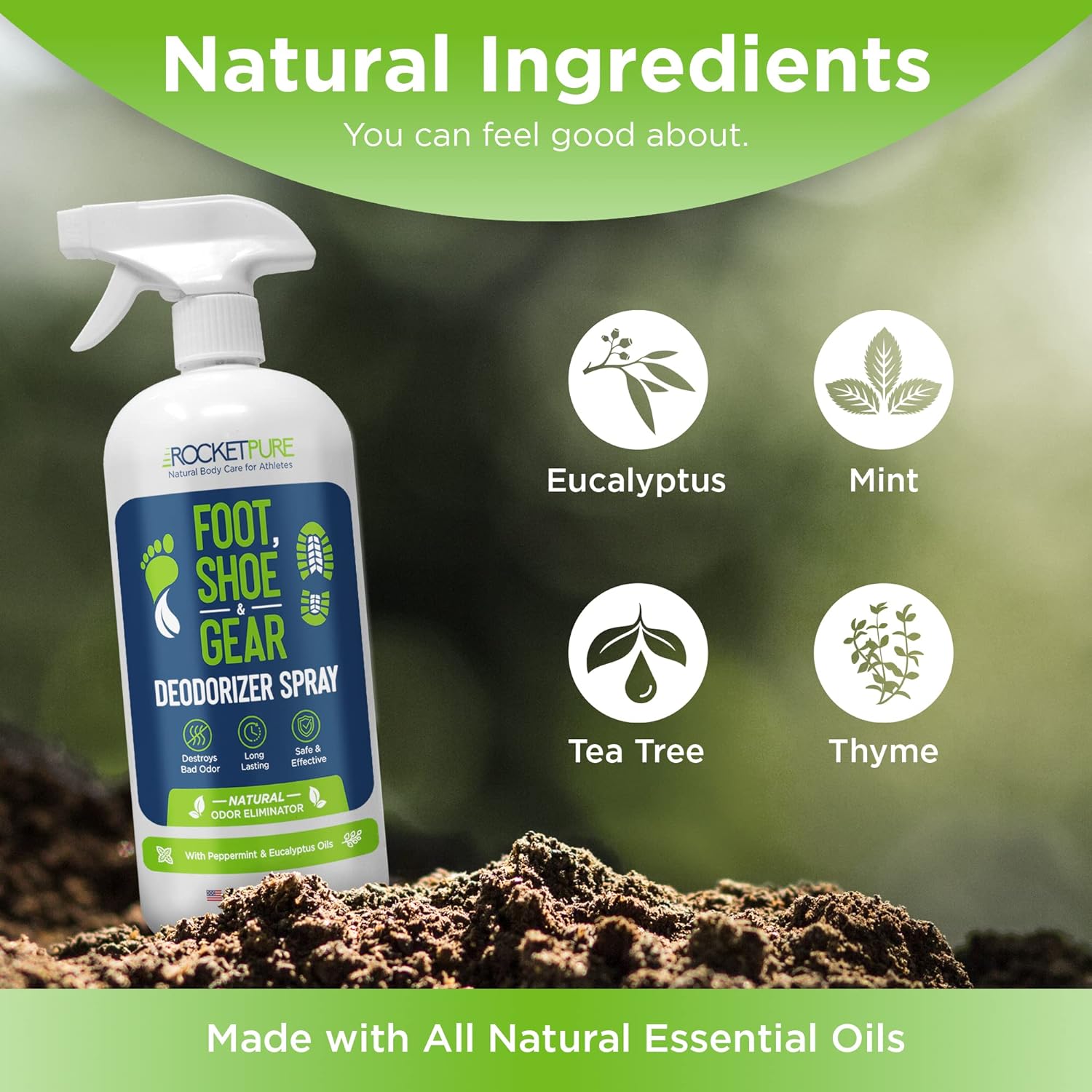 Rocket Pure Natural Shoe Deodorizer Spray Bundle - Foot Spray Odor Eliminator Spray, Shoe Spray Deodorizer, Shoe Odor Eliminator Spray, Gear Spray (Mint 32oz, Lemon 32oz) : Health & Household