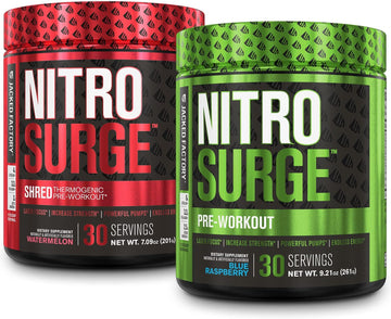 Jacked Factory Nitrosurge Pre-Workout In Blue Raspberry & Watermelon Nitrosurge Shred Thermogenic Pre-Workout For Men & Women