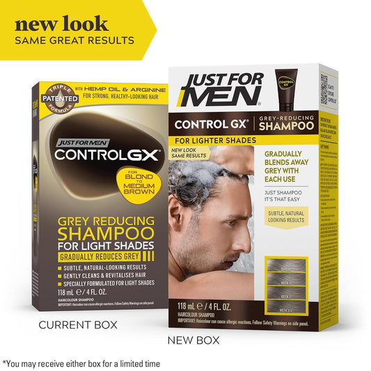 Just For Men Control Gx Grey Reducing Shampoo For Lighter Shades Of Hair, Blonde To Medium Brown, Gradual Hair Color, 4 Fl Oz - Pack Of 3 (Packaging May Vary)