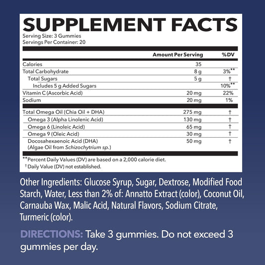 Omega 3-6-9 Gummies + Dha Vegetarian Friendly | Supports Brain, Joint, Heart, Eye, And Immune System Function | Plant-Based & Delicious (Adult)