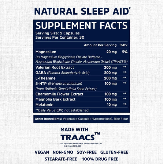 Sleep Fairy Natural Sleep Aid | Melatonin 10Mg, L-Theanine, 5-Htp, Valerian Root, Gaba, Magnesium Glycinate, Chamomile | Herbal Sleeping Pills | Non-Habit Forming Supplement | Vegan Capsules | Non-Gmo