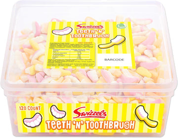 Swizzels Sweet Tubs Sweet Teeth N Toothbrush Foam Gums Fruit Flavour Gums Sharing Tub Of Sweets Free From Artificial Colours 120 Sweets Approximately