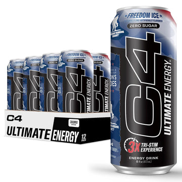 C4 Ultimate X Wounded Warrior Project | Pre Workout Sugar Free Energy Drink | Tri-Stim Experience With 300Mg Caffeine + Teacrine + Dynamine | Freedom Ice | 16Oz (Pack Of 12)