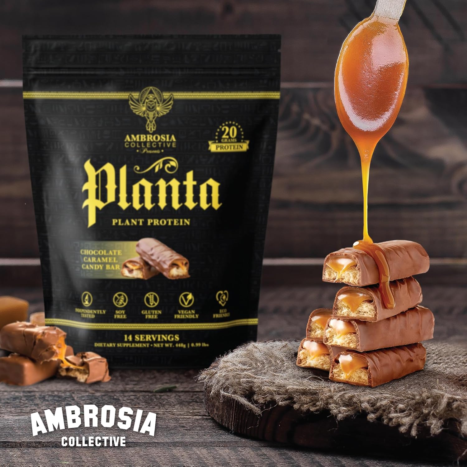 Ambrosia Planta - Premium Organic Plant-Based Protein | Vegan & Keto Friendly | Gourmet Flavors With No Bloating Or Stomach Upset | Gluten & Soy Free | No Added Sugar | 14 Servings | (Candy Bar) : Health & Household