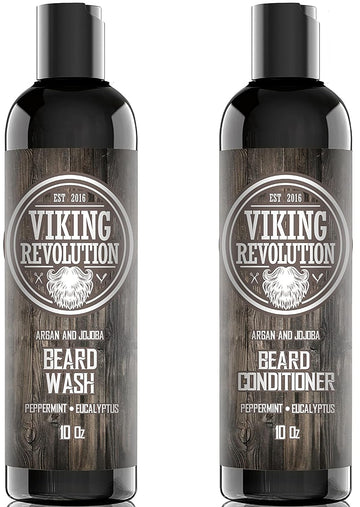 Viking Revolution Beard Shampoo And Conditioner Set - Top-Tier Beard Care Kit With Argan & Jojoba Oils For Healthy Beard Growth, No Itching Or Irritation, Rich Lather, Eucalyptus Scent (10 Oz)