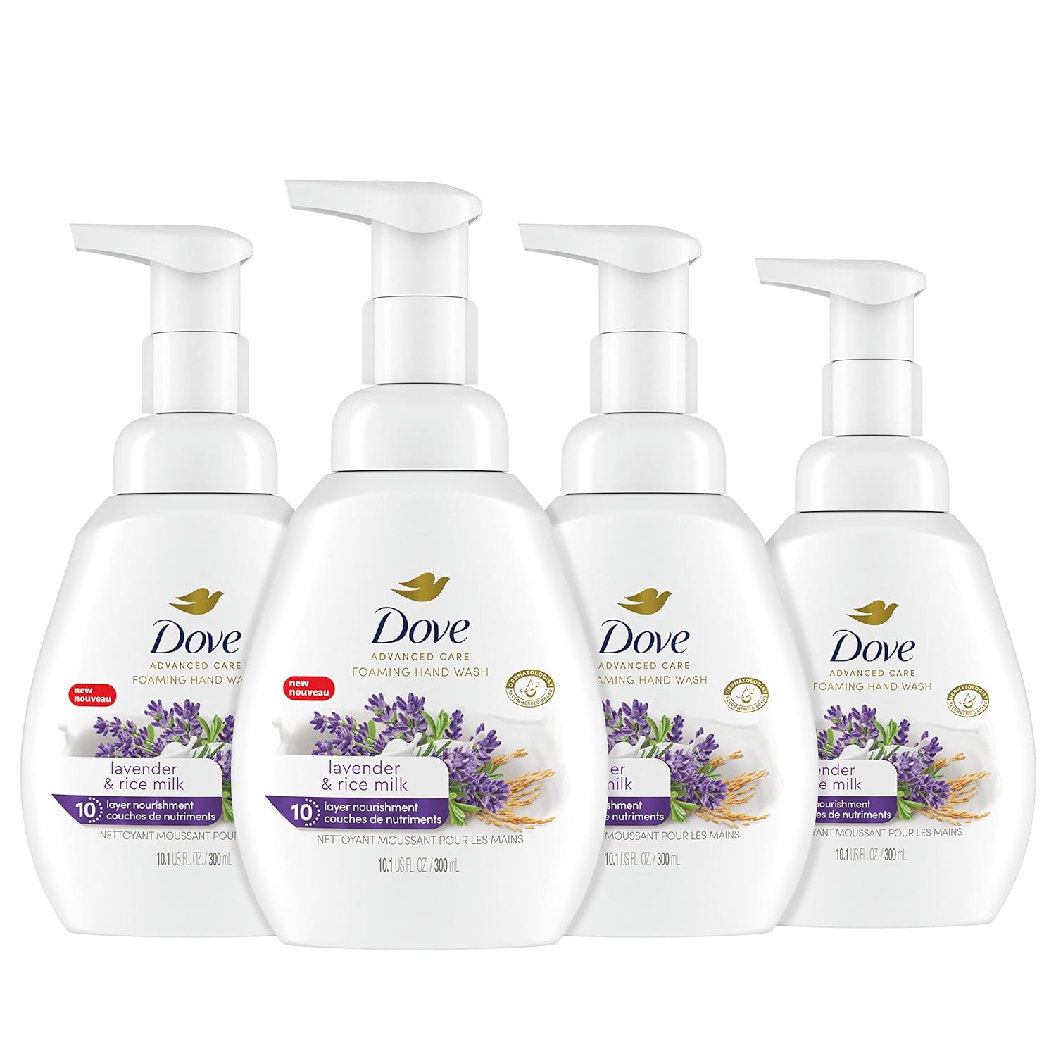 Dove Foaming Hand Wash Lavender & Rice Milk Pack Of 4 Protects Skin From Dryness, More Moisturizers Than The Leading Ordinary Hand Soap, 10.1 Oz