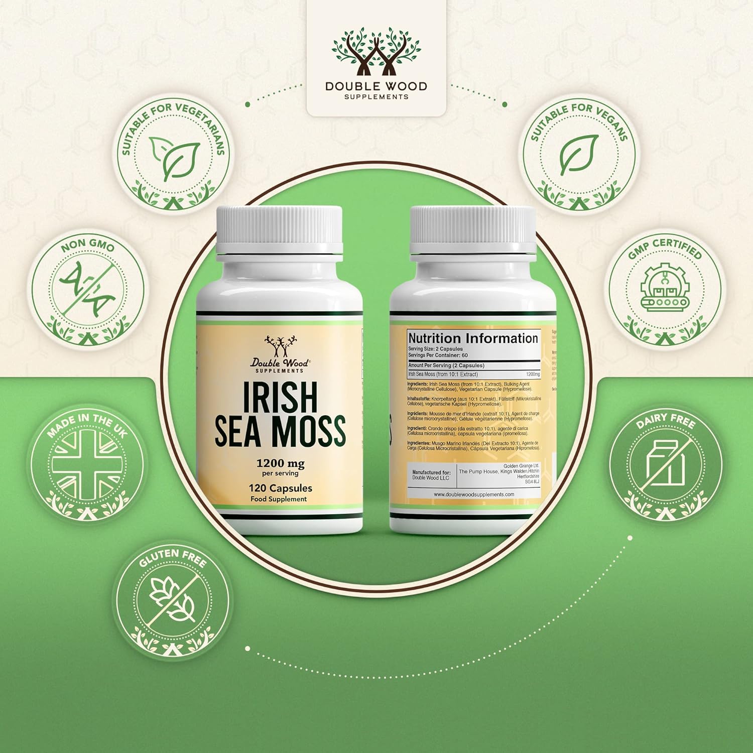Irish Sea Moss Capsules, Ultra High Purity Potent Extract (180 Count, 1,200mg per Serving) (from Wildcrafted and Raw Chondrus Crispus) by Double Wood Supplements : Amazon.co.uk: Health & Personal Care