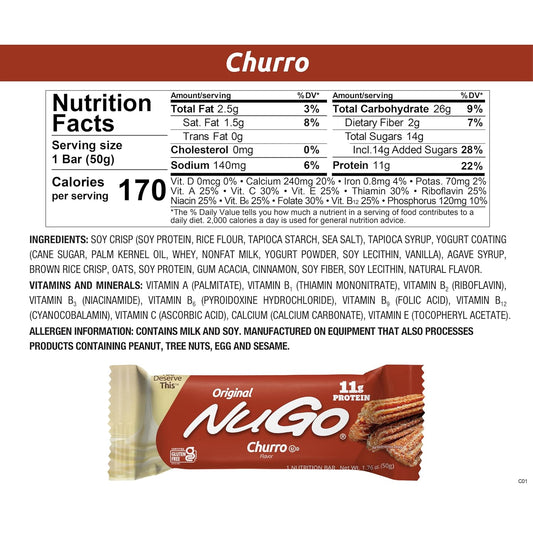 Nugo Original Variety, Vanilla Yogurt 15 Bars & New! Churro 15 Bars, 11G Protein, Gluten Free, 30 Count