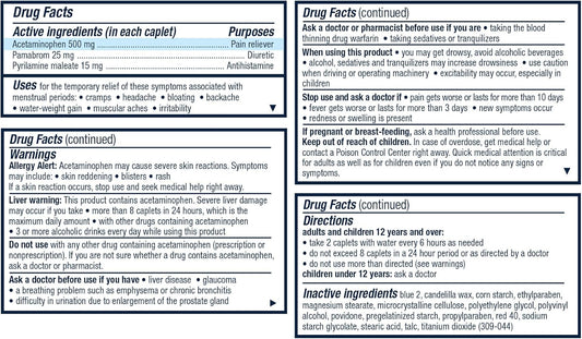 Pamprin Multi-Symptom Formula, With Acetaminophen, Menstrual Period Symptoms Relief Including Cramps, Pain, And Bloating, 40 Caplets