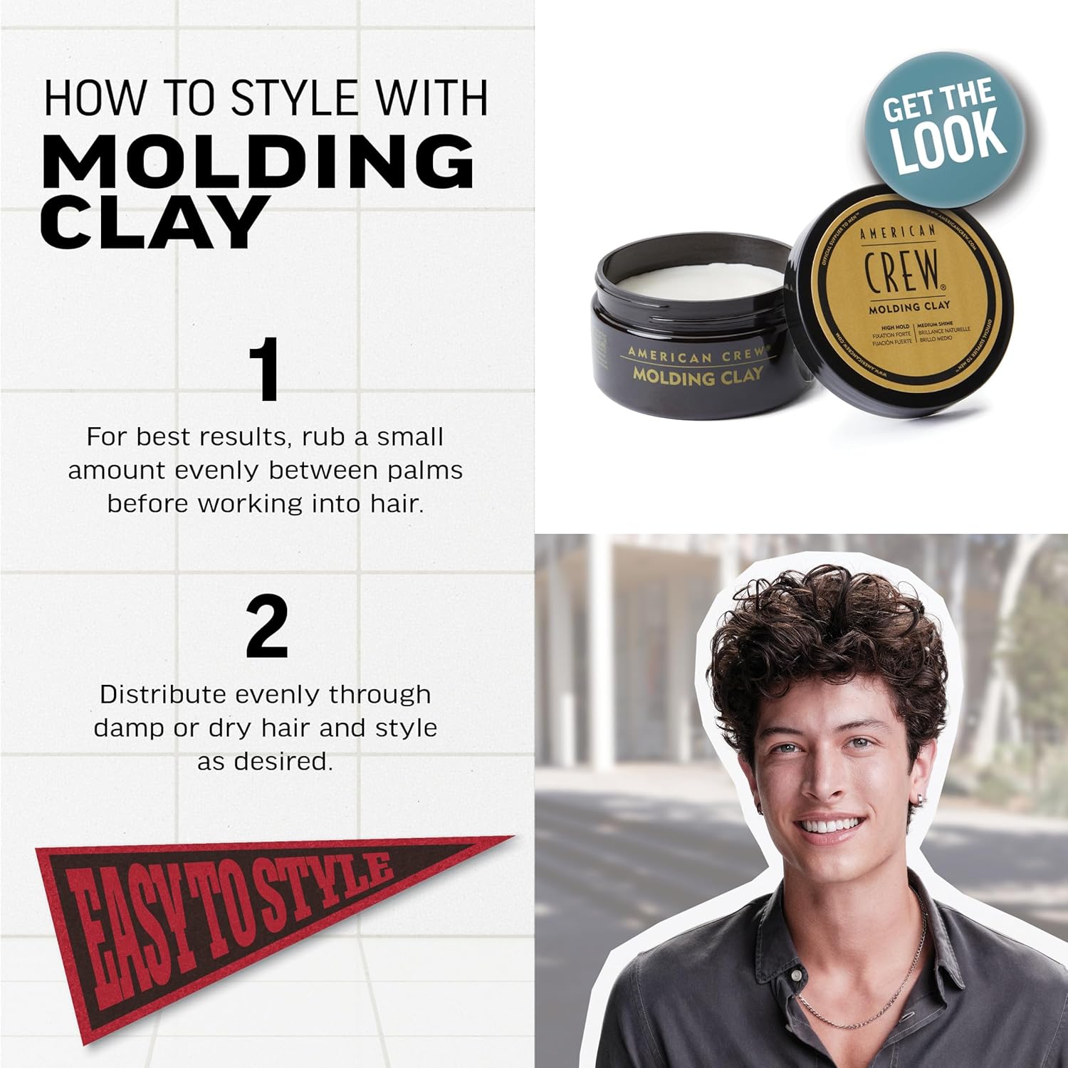 American Crew Men'S Hair Molding Clay, Like Styling Gel With Strong Hold & Medium Shine, 3 Oz : Beauty & Personal Care